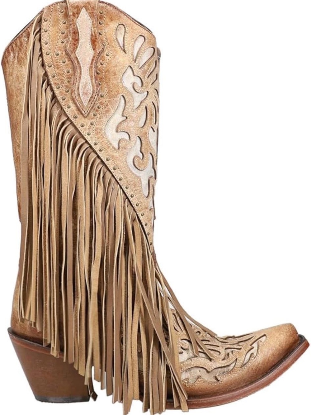 Fringed Tan Western Knee-High Boots - Picture 3 of 4